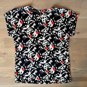 VTG 80s Escada Margaretha Ley Silk Blouse Dice Black White Womens Size Small